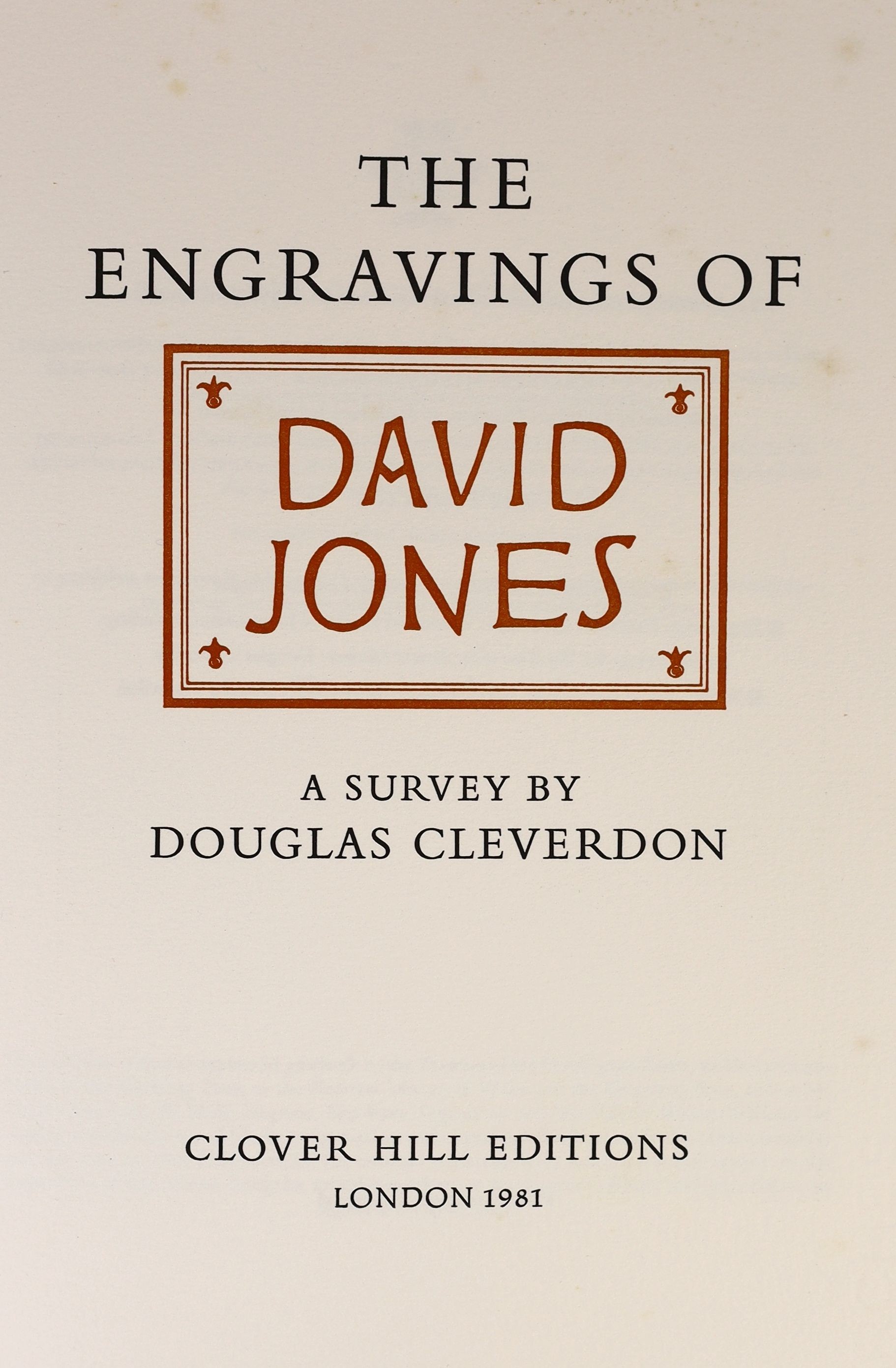 Cleverdon, Douglas - The Engravings of David Jones a Survey. 1st and limited edition, One of 260 copies printed on Vèlin d’Arches paper. Complete with the stated 96 plates, many of which are coloured, plus a tipped-in fr